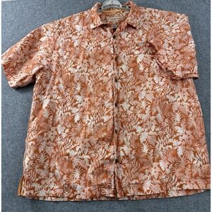 Tommy Bahama Linen Tropical Hawaiian Short Sleeve Shirt Orange Floral Men's‎ L
